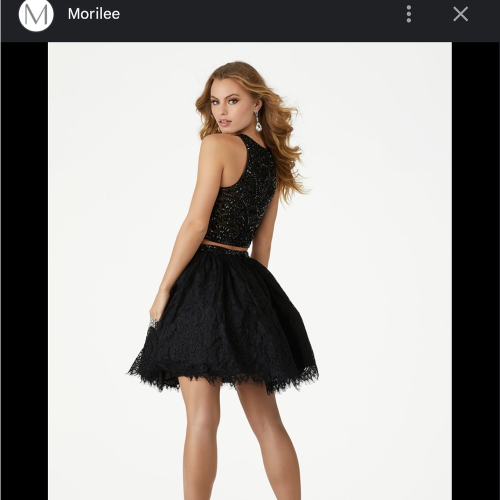 Mori Lee Black Lace Prom Dress - Picture 2 of 11